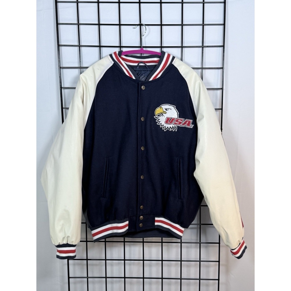 Vintage Steve & Barry's Varsity Jacket Mens M Blue USA Flag Eagle Patriotic NWT